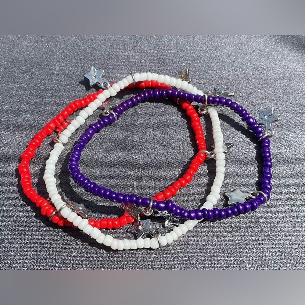 Patriotic Heishi Bead Red White Blue Star America 4th of July Stretch Bracelet
